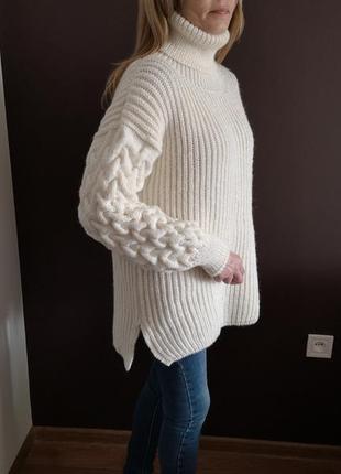Женский зимний теплый свитер оверсайз альпака меринос белый бежевый7 фото