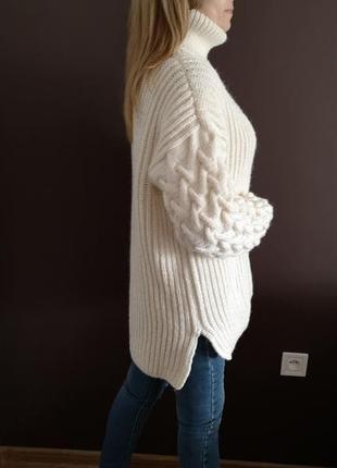 Женский зимний теплый свитер оверсайз альпака меринос белый бежевый6 фото