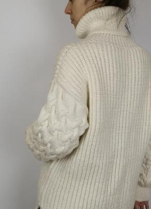 Женский зимний теплый свитер оверсайз альпака меринос белый бежевый3 фото