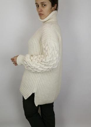 Женский зимний теплый свитер оверсайз альпака меринос белый бежевый2 фото