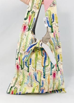 Еко-сумка. пляжна сумка. сумка для покупок, шоппер, авоська, торба. кактуси. тканинна сумка.1 фото