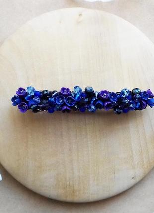 Сине фиолетовая заколка для волос с цветами, украшения для волос, подарок девушке2 фото