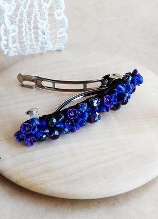 Сине фиолетовая заколка для волос с цветами, украшения для волос, подарок девушке5 фото