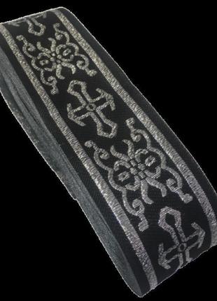 Тесьма церковная (галун) 5 см. черная с серебром (653-т-0705)