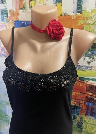 Вязаное украшение на шею чокер с розой2 фото