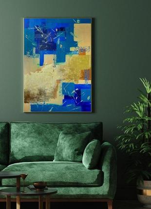 Синий кубизм, картина 100x70х2 см3 фото