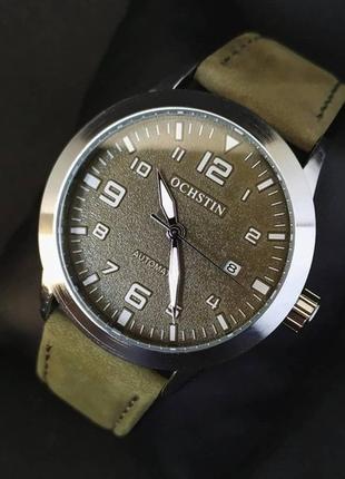 Часы механические ochstin military, мужские часы, с кожаным ремешком, device clock10 фото