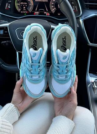 Жіночі замшеві сітка кросівки asics gel — nyc blue mint, жіночі кеди асикс блакитні, жіноче взуття8 фото