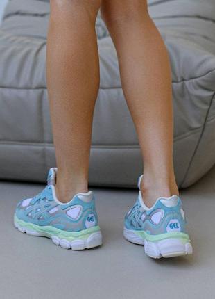 Жіночі замшеві сітка кросівки asics gel — nyc blue mint, жіночі кеди асикс блакитні, жіноче взуття5 фото