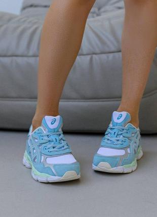 Жіночі замшеві сітка кросівки asics gel — nyc blue mint, жіночі кеди асикс блакитні, жіноче взуття2 фото