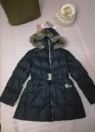 Шикарная качественная пуховая куртка пальто на девочку, рост 128см