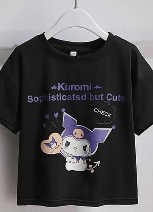 Костюм куроми kuromi kawaii sanrio футболка с юбкой 150 см (1074)2 фото