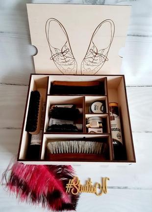 Коробка органайзер  для обувных щеток ,кремов, и косметики  36х32х10 см с гравировкой2 фото