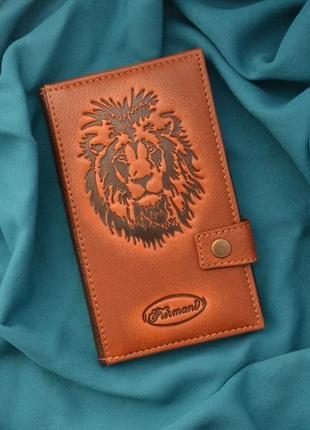 Коричневый кожаный кошелек "лев"2 фото
