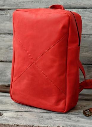 Красный кожаный рюкзак3 фото