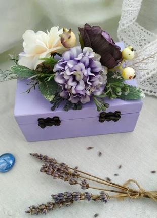 Свадебная шкатулка для колец в лавандовом цвете шкатулка для колец6 фото