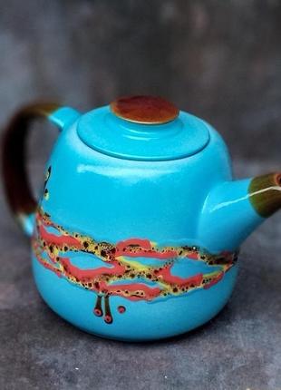 Чайник велет, декор крайка блакитний3 фото
