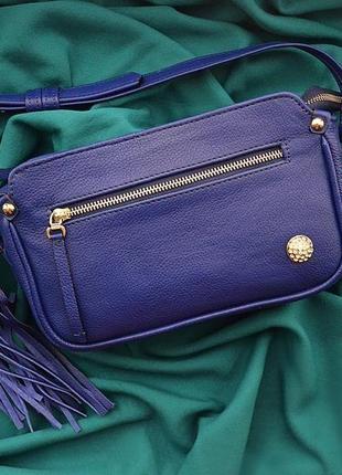 Синяя кожаная женская сумка на ремне жаклин"1 фото