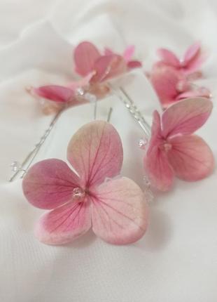 Украшения в прическу, набор шпилек цветы гортензии розового цвета, 4 шт ksenija vitali6 фото