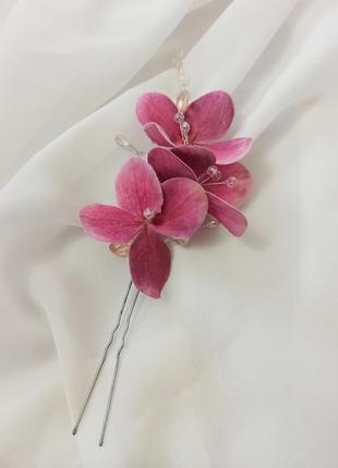 Украшения в прическу, набор шпилек цветы гортензии малинового цвета, 2 шт ksenija vitali5 фото