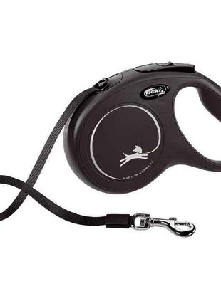 Flexi (флексі) new classic m - поводок-рулетка для собак, стрічка (5 м, до 25 кг) чорний1 фото