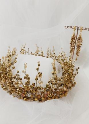 Набор прикраc корона + серьги "королевский шарм" золотого цвета5 фото