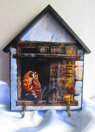 Ключниця-будиночок 'совеня', настінна вішалка в дитячу, вітальню