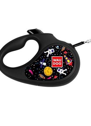 Поводок-рулетка для собак waudog r-leash, рисунок "nasa", l, до 50 кг, 5 м, светоотражающая лента черный