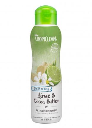 Кондиционер tropiclean "лайм и какао-масло" для ускорения линьки у собак и кошек, 355 мл
