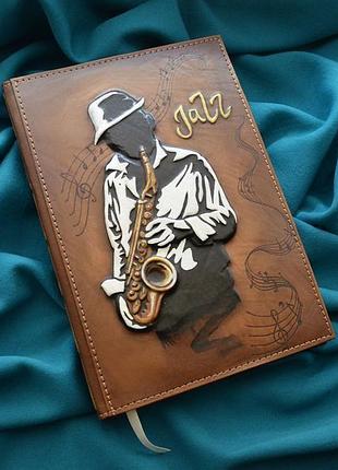 Коричневый кожаный блокнот "джазмен"