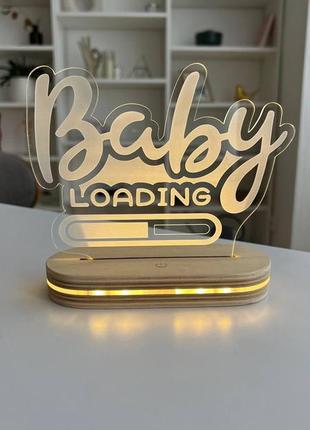 Ночник baby shower 17/13 см. с питанием от usb (5v), на натуральной деревянной подставке, device clock4 фото