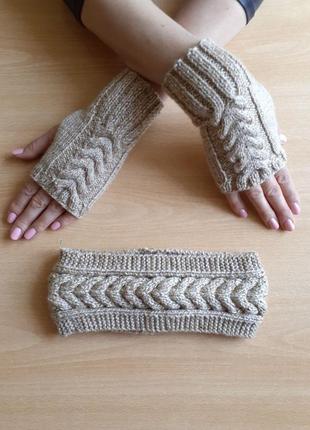 Стильные вязаные митенки перчатки без пальцев короткие - новый сезон