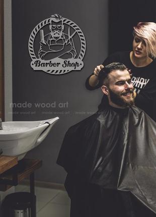 Деревянная картина-панно "barber shop"3 фото