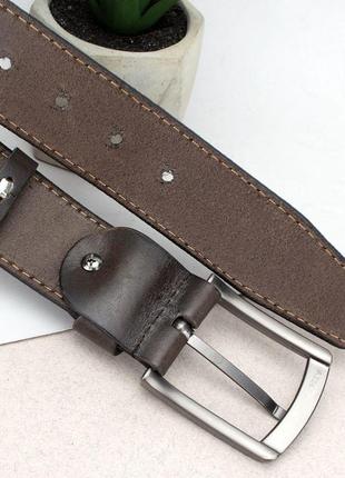 Ремень мужской кожаный батал handycover hc0072 коричневый xxl (150 см) серая пряжка5 фото