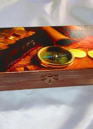 Скринька для грошей,годин,купюрница для чоловіків "скарби піратів"1 фото