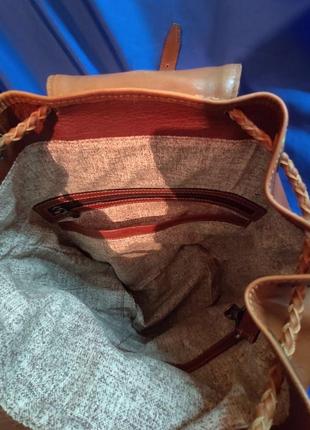 Именной коричневый кожаный рюкзак "лиса"7 фото