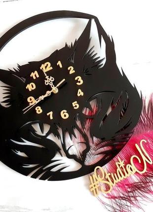 Часы настенные "морда черного кота"40 см.2 фото