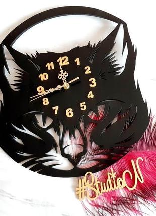 Часы настенные "морда черного кота"40 см.4 фото