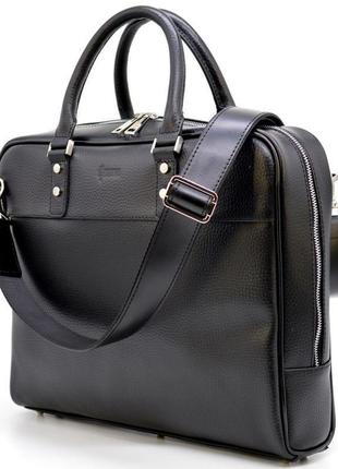 Деловая мужская сумка-порфель из натуральной кожи ta-4765-4lx tarwa черная для ноутбука макбука