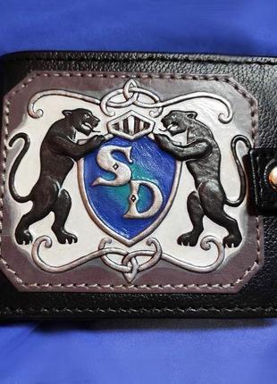 Іменний чорний шкіряний гаманець "пантера"3 фото