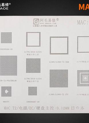 Трафарет bga amaoe для mac:6  cpu ram / macbook pro a2159 / a1706 / a1989 / a1990 / t2 (0.12 mm) v2.0