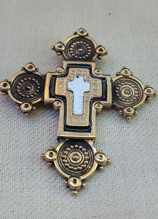 Гуцульський латунний хрест з білою емаллю2 фото