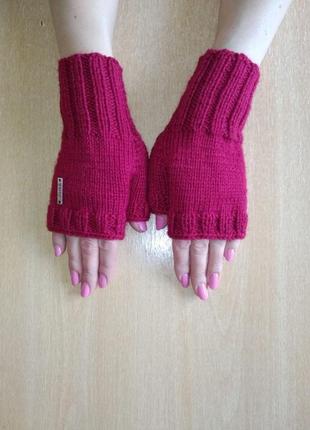 Универсальные митенки перчатки без пальцев вязаные2 фото