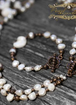 Комплект з натуральних перлів т баламутів кольє, браслет, сережки3 фото