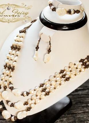 Намисто з натуральних перлів кольє у стилі бохо3 фото