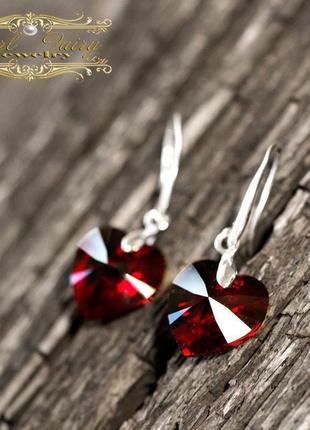 Серебряные серьги с swarovski hearts кристаллами подарок на день влюбленных1 фото