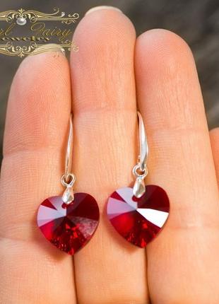 Срібні сережки з swarovski hearts кристалами подарунок на день закоханих3 фото