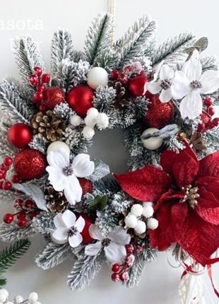 Декор на двері різдвяник , колекція “розкішний червоний. пуансетія” - xmaswreath-68