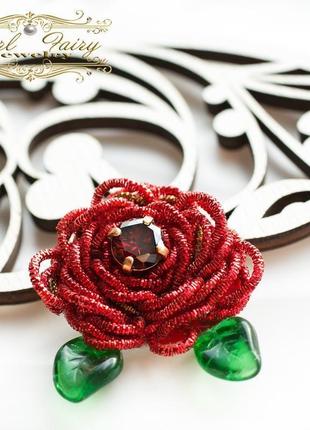 Брошь роза с кристаллом циркона подарок любимой на праздник1 фото