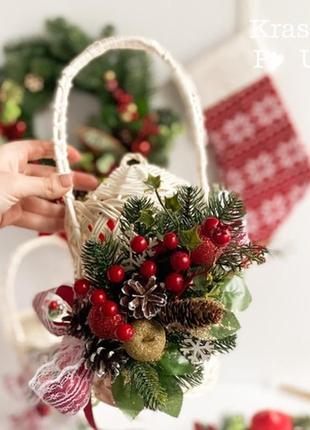 Корзинка на водохреща для 1 л баночки з декором “класика різдва”, вибілена-jordan-761 фото